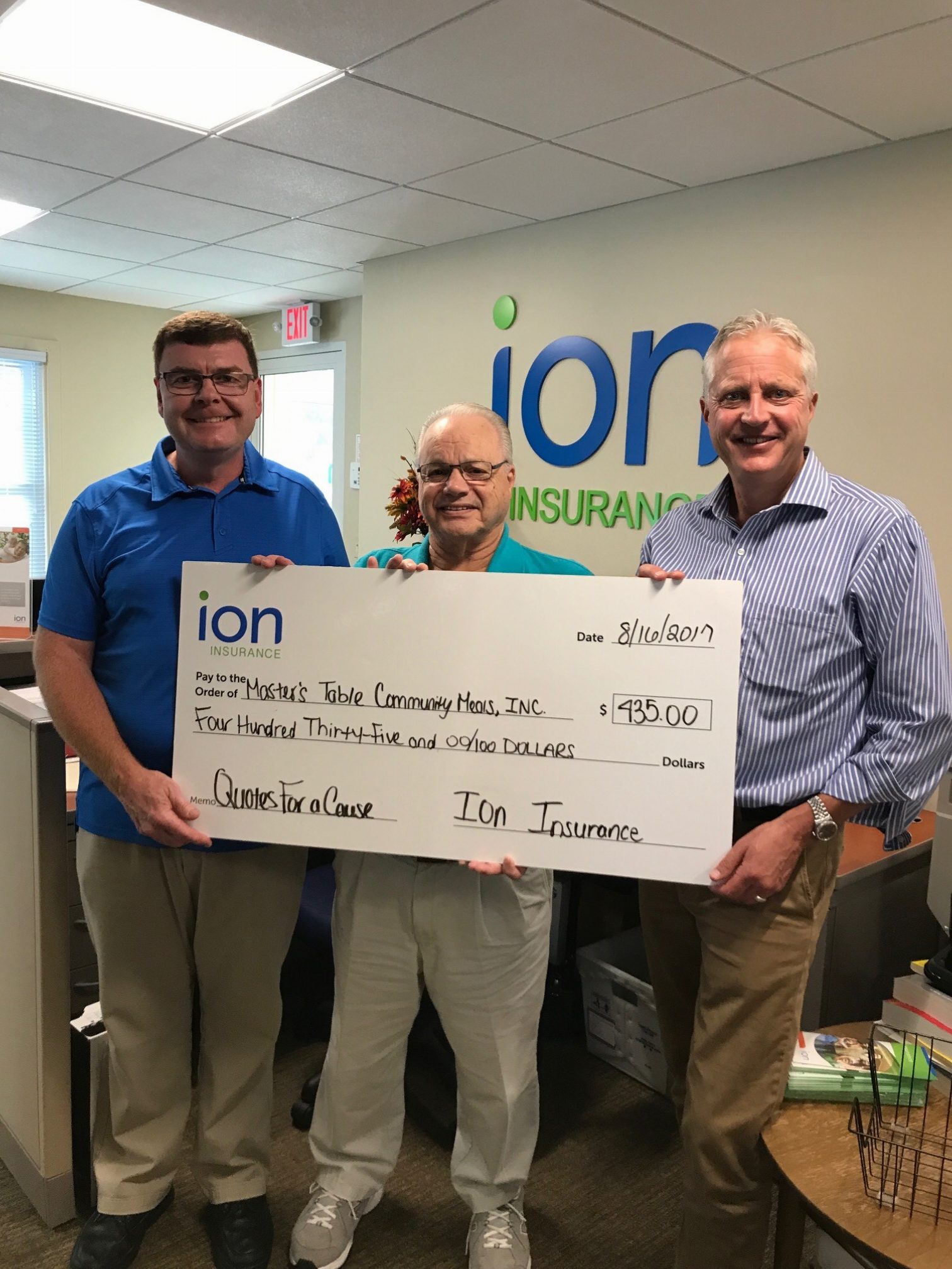 Ion Insurance Donates to Master�s Table Community Meals Ion Insurance Donates to Master�s Table Community Meals
