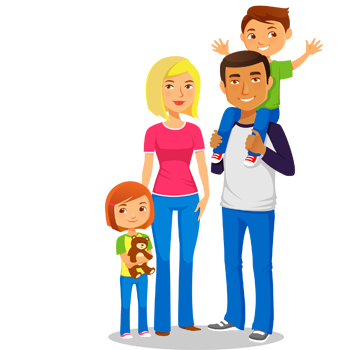 Character Illustration of family with 2 children