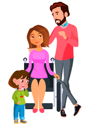 character illustration family mom in wheelchair