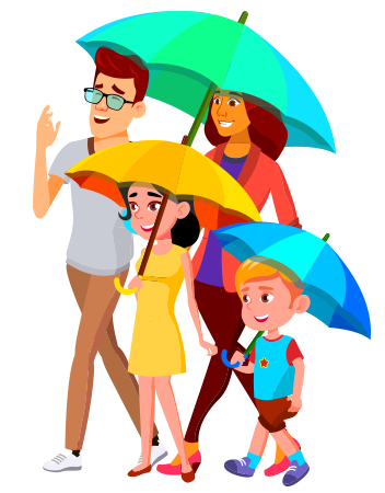 Character Illustration Family with Umbrellas