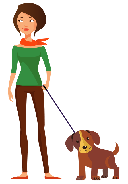 Illustration of woman walking dog